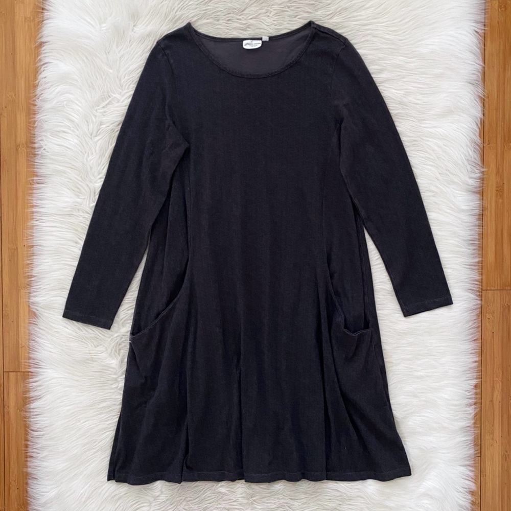 Prairie Cotton Gray Herringbone Loose Fit Lagenlook Long Sleeve Princess Dress